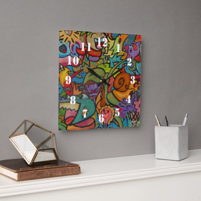 Happiness By Squid Fear City Square Wall Clock (Office)