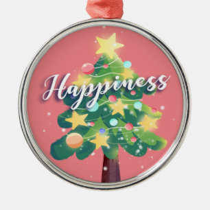 Happiness Carton Christmas Tree Pink  Metal Tree Decoration