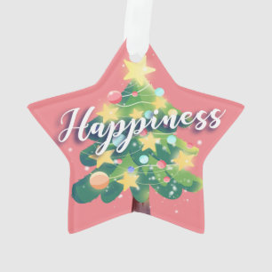 Happiness Carton Christmas Tree Pink Ornament