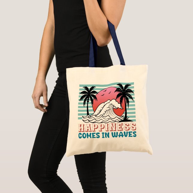 Happiness Comes in Waves Beach  Tote Bag (Front (Product))