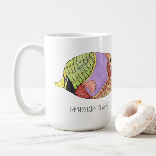 Happiness Comes in Waves Fish Mug (With Donut)