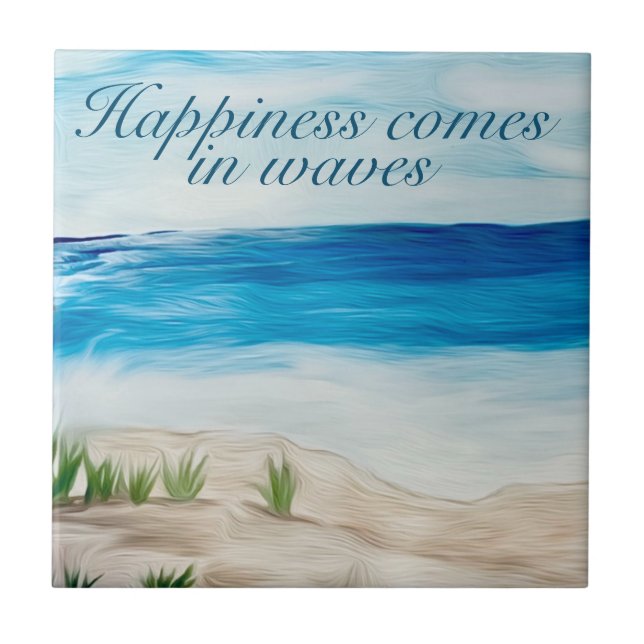 Happiness comes in waves Hard plastic coaster (Front)