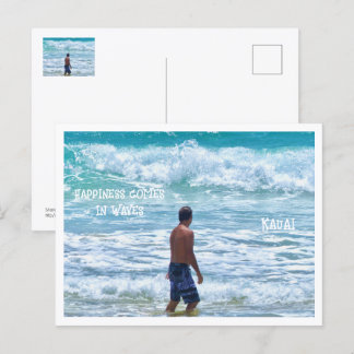 Happiness Comes In Waves/Man , Ocean Waves, Kauai Postcard