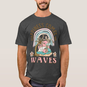 Happiness Comes In Waves retro skeleton surfing be T-Shirt