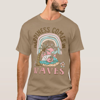 Happiness Comes In Waves retro skeleton surfing be T-Shirt
