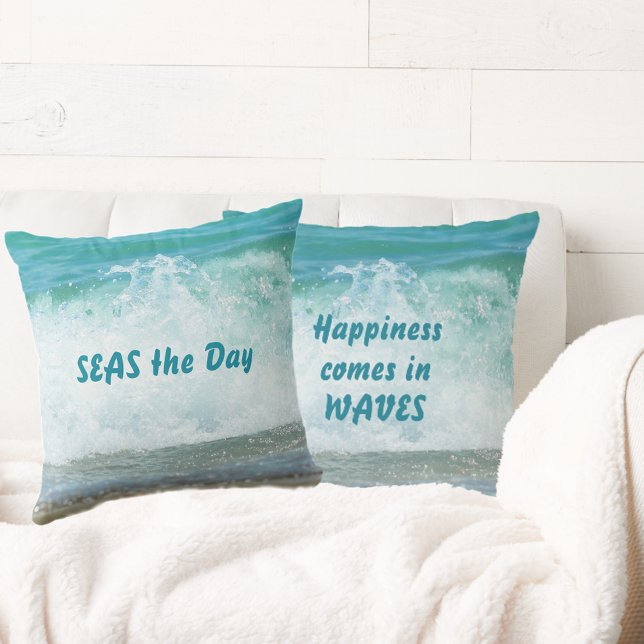Happiness Comes in Waves Seas the Day Cushion (Creator Uploaded)