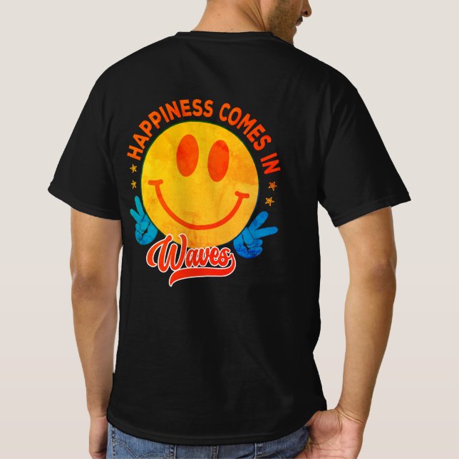"Happiness comes in Waves", Summer Beach design, T-Shirt (Back)