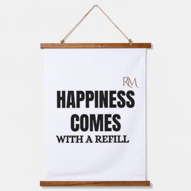 Happiness Comes With a Refill Funny Coffee Design Hanging Tapestry (Front)