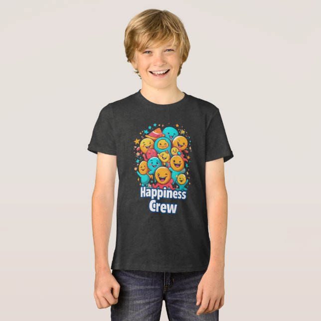 Happiness Crew – Cute Smiley Squad Youth T-Shirt Tri-Blend Shirt (Front Full)