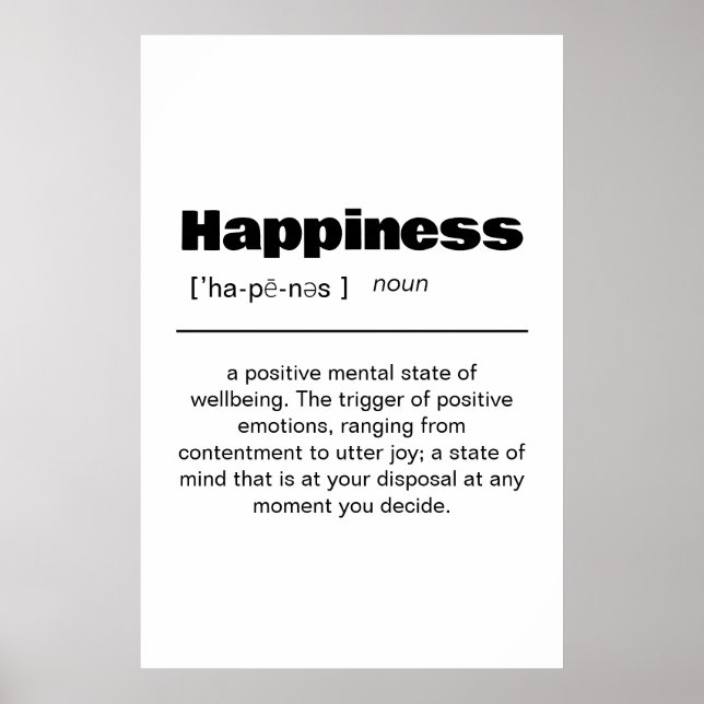 Happiness Definition Poster - Inspirational Wall A (Front)