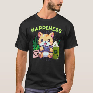 Happiness Gamer Cat Plants Matcha Lattes & Gaming T-Shirt