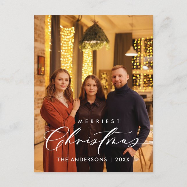 Happiness Greet, Merriest Christmas Family Photo  Postcard (Front)