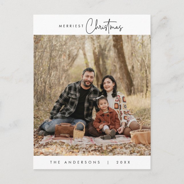 Happiness Greeting Merriest Christmas Family Photo Postcard (Front)