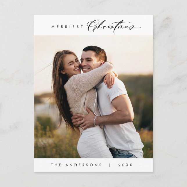 Happiness Greeting Merriest Christmas Family Photo Postcard (Front)