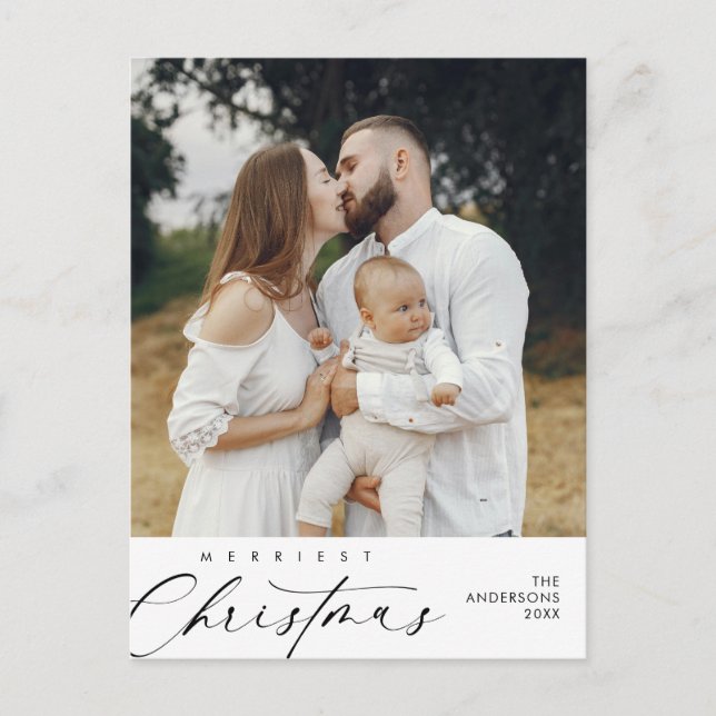 Happiness Greeting Merriest Christmas Family Photo Postcard (Front)