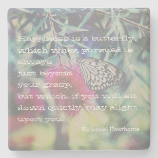 Happiness is a Butterfly - Inspiring Quote Stone Coaster