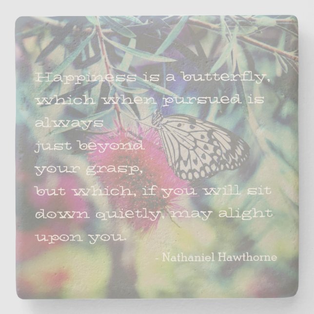 Happiness is a Butterfly - Inspiring Quote Stone Coaster (Front)