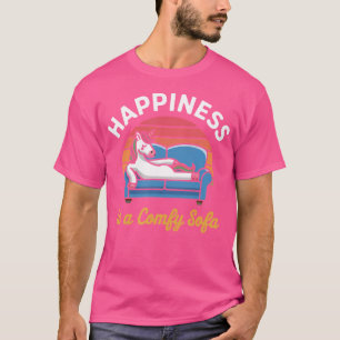 Happiness Is A Comfy Sofa Funny Relaxing Unicorn T-Shirt
