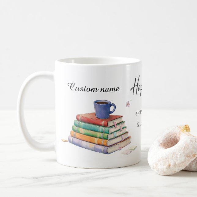 Happiness Is a Cup of Coffee & a Good Book Mug  (With Donut)