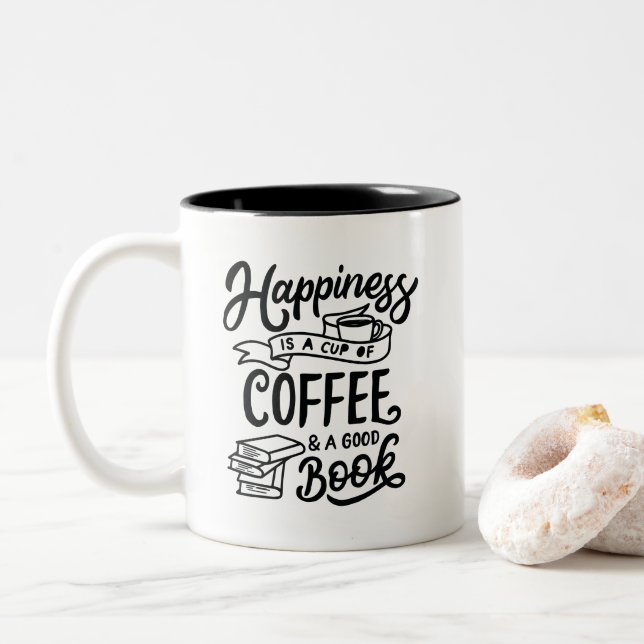 Happiness is a Cup of Coffee, Two-Tone Coffee Mug (With Donut)