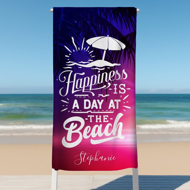 Happiness Is a Day At The Beach Personalised Beach Towel (Creator Uploaded)