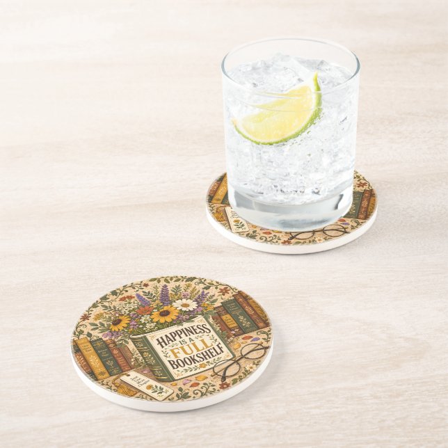 Happiness Is A Full Bookshelf Coaster (Side)