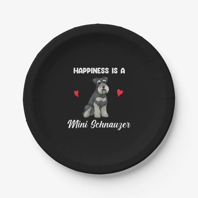Happiness Is A Mini Schnauzer Paper Plate (Front)