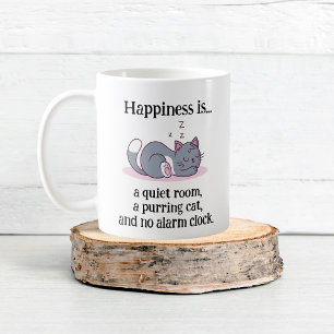 Happiness Is... a quiet room, a cat, and no alarm  Coffee Mug