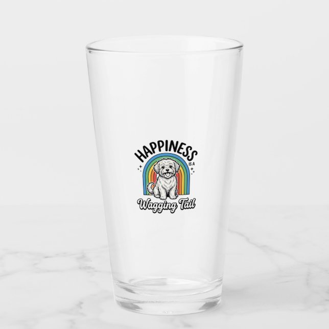 Happiness Is a Wagging Tail Dog Lover Design_1 Glass (Front)