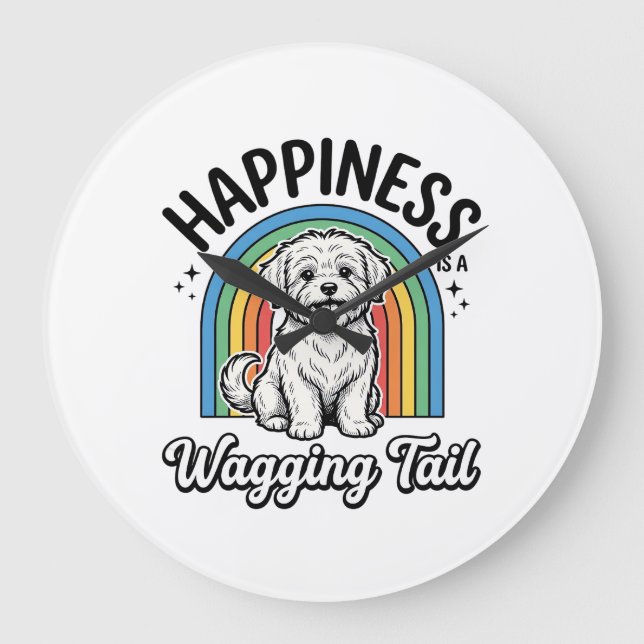 Happiness Is a Wagging Tail Dog Lover Design_1 Large Clock (Front)