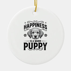 Happiness Is A Warm Puppy Vintage Dog Shirt Design Ceramic Tree Decoration