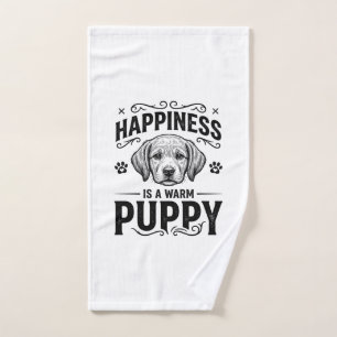 Happiness Is A Warm Puppy Vintage Dog Shirt Design Hand Towel
