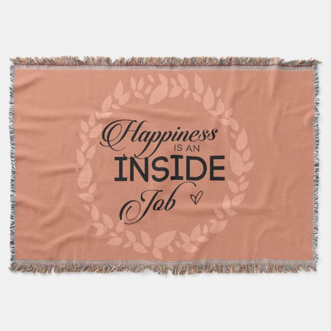Happiness Is An Inside Job Blush Wreath Throw Blanket (Front)