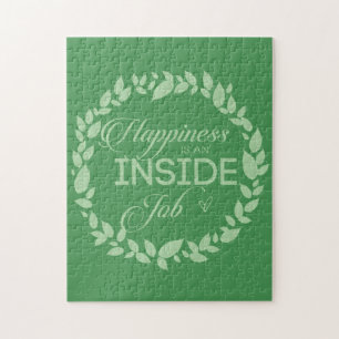 Happiness Is An Inside Job Green Wreath Jigsaw Puzzle