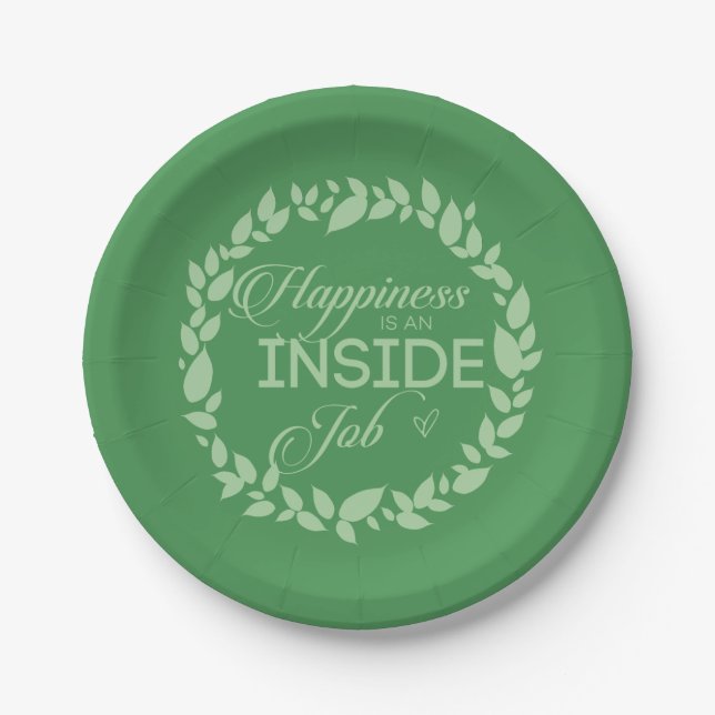Happiness Is An Inside Job Green Wreath Paper Plat Paper Plate (Front)