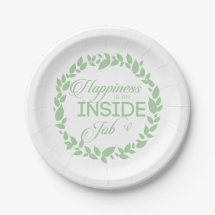 Happiness Is An Inside Job Green Wreath Paper Plate