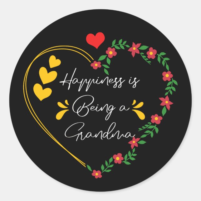 Happiness Is Being A Grandma Cute New Grandmother Classic Round Sticker (Front)