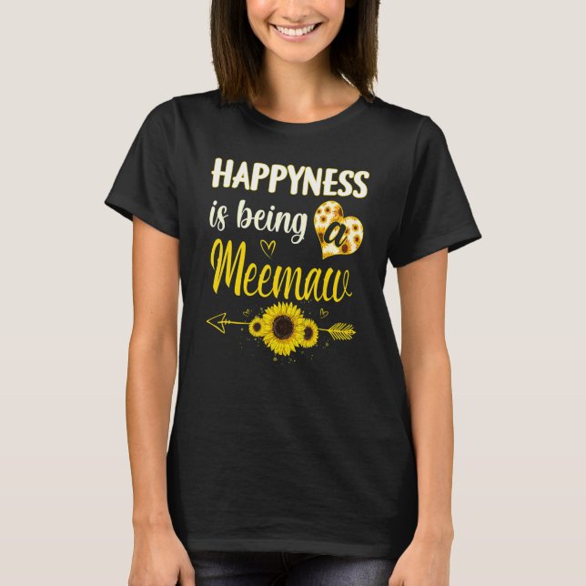 Happiness Is Being A Meemaw Sunflower Grandma Moth T-Shirt (Front)