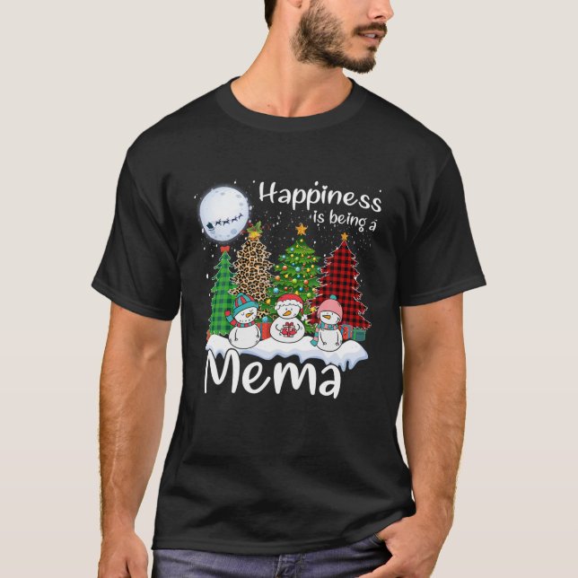 Happiness Is Being A Mema Christmas Tree Leopard P T-Shirt (Front)