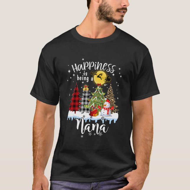 Happiness Is Being A Nana Christmas Night Grandma  T-Shirt (Front)