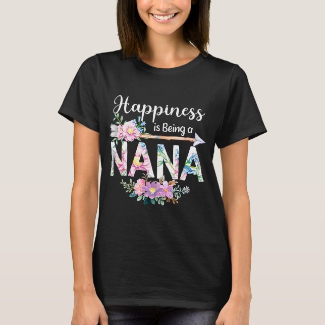 Happiness Is Being A Nana Women Flower Decor Grand T-Shirt (Front)