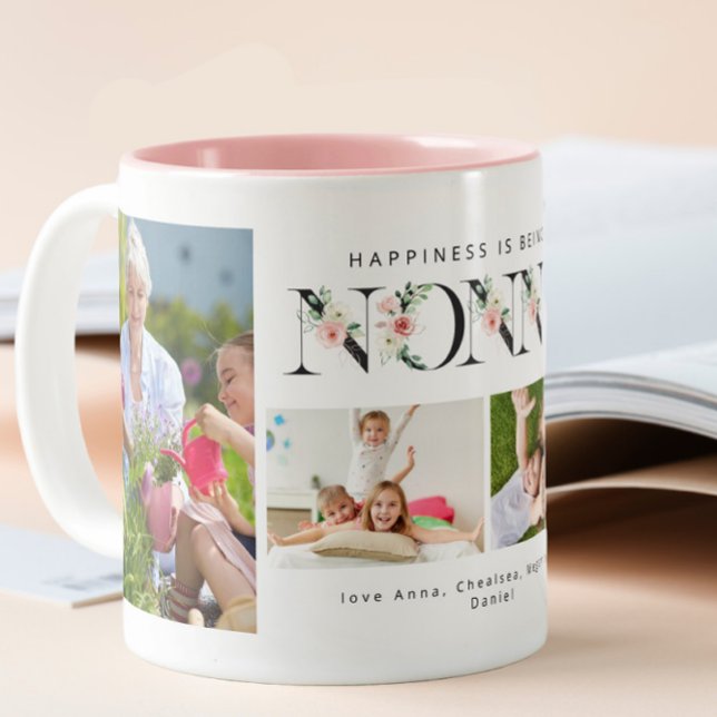 Happiness is Being a Nonna Blush Floral 4 Photo  Two-Tone Coffee Mug (Creator Uploaded)