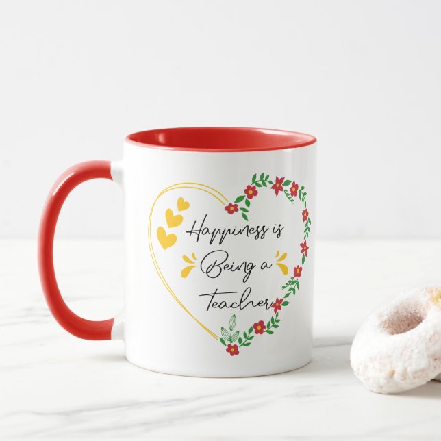 Happiness Is Being A Teacher Funny Teaching Lovers Mug (With Donut)