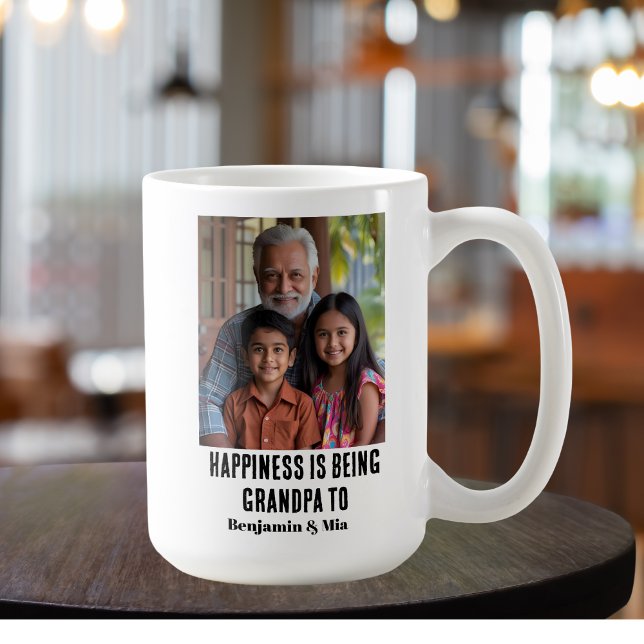 Happiness is Being Grandpa to Name Family Photo  Coffee Mug (Creator Uploaded)