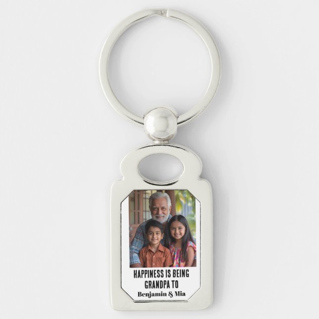 Happiness is Being Grandpa to Name Family Photo  Key Ring (Front)