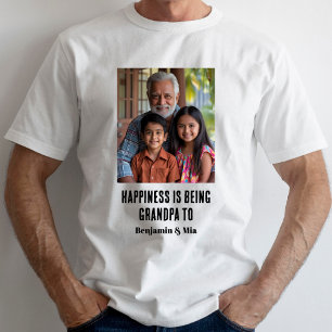 Happiness is Being Grandpa to Name Family Photo  T-Shirt