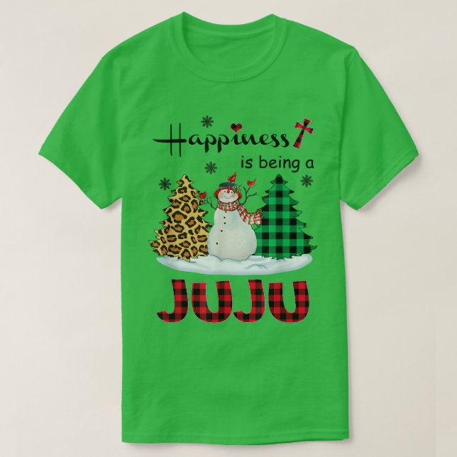 Happiness is being Juju Snowman Merry Christmas tr T-Shirt (Design Front)