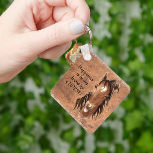 Happiness is being loved by a HORSE Custom Key Ring