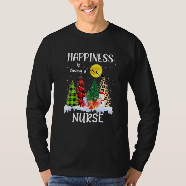 Happiness Is Being Nurse Leopard Christmas Tree Sn T-Shirt (Front)