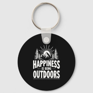 Happiness is being outdoors mountains pine trees key ring